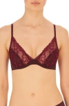 Natori Embellished Embroidered Lace Underwire Bra In Vino/crushed Velvet