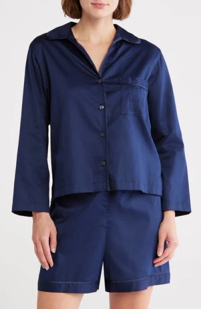 Natori Embroidered Cotton Sateen Pajamas In Blue