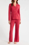 Natori Embroidered Jersey Pajamas In Red