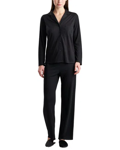 Natori 2pc Ashley Washed Satin Icon Notch Pajama Set In Black
