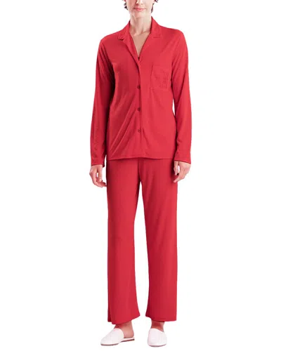 Natori Embroidered Shangri La Notch Pj Set In Red