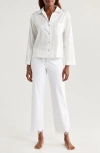 Natori Embroidered Trim Cotton Sateen Pajamas In White