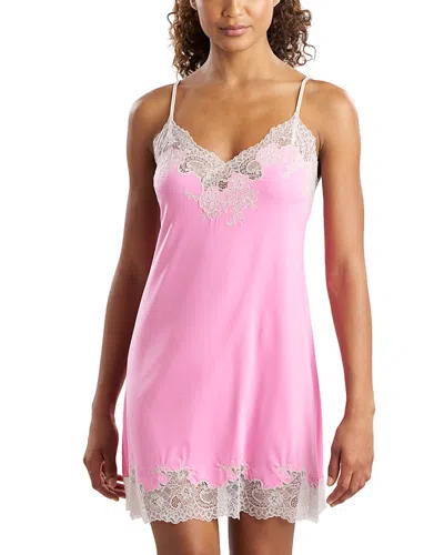 Natori Enchant Lace Trim Satin Chemise In White