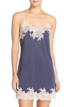Natori Enchant Lace Trim Satin Chemise In Night Blue/rose