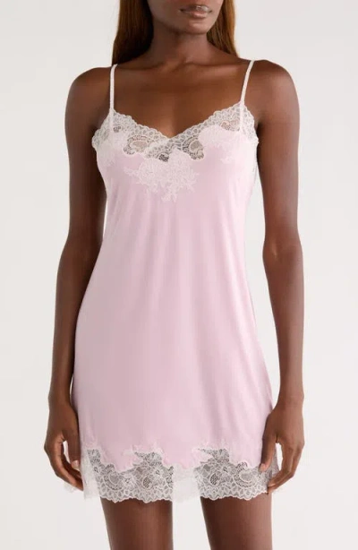 Natori Enchant Lace Trim Satin Chemise In Pink