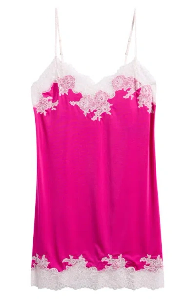Natori Enchant Lace Trim Satin Chemise In Wild Fuchsia