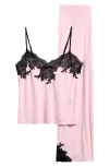 Natori Enchant Lace Trim Satin Pajamas In Blush Pink