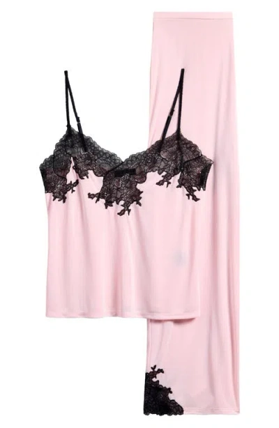 Natori Enchant Lace Trim Satin Pajamas In Blush Pink