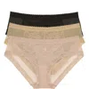 Natori Escape Girl Brief 3 Pack Panty In Black/cafe/rose Beige