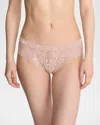 Natori Feathers Lace-trim And Mesh Hipster Briefs In Rose Beige Lace/pink