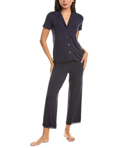 Natori Feathers Essentials Lace Applique Notch Pajama Set In Blue