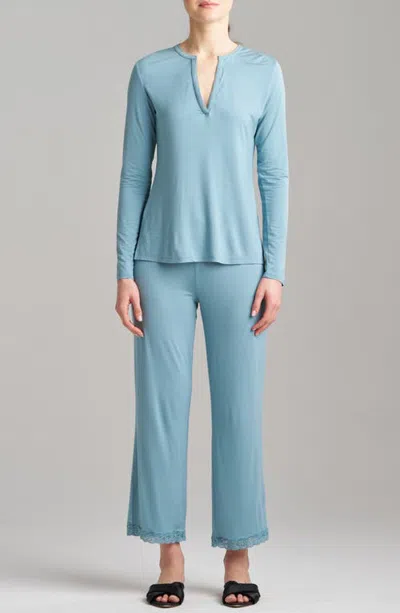 Natori Feathers Essentials Long Pajamas In Blue