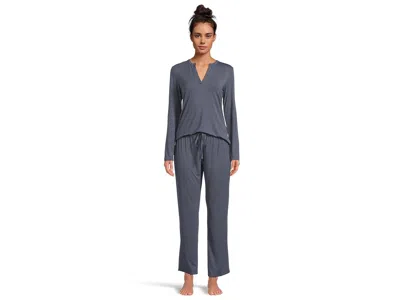 Natori Feathers Essentials Long Sleeve Pj Set In Blue