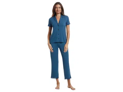 Natori Feathers Essentials Notch Pj Set In Blue
