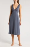 Natori Feathers Lace Trim Nightgown In Ash Navy
