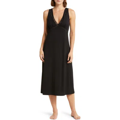 Natori Feathers Lace Trim Nightgown In Black