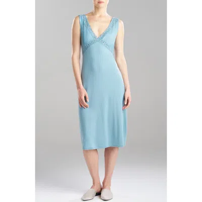 Natori Feathers Lace Trim Nightgown In Blue