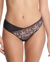 Natori Flawless Embroidered Thong In Black/ivory