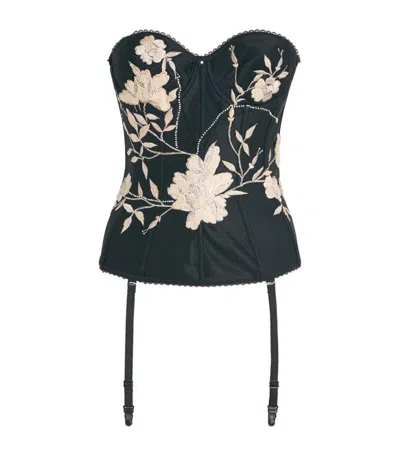 Natori Floral-embroidered Corset In Black