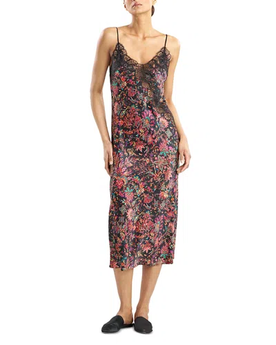Natori Floral Print Chemise Nightgown In Black Multi