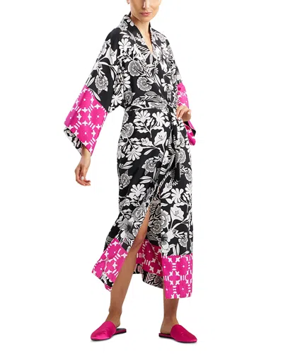 Natori Full Length Robe In Fuchsia/black