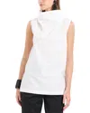 Natori Sleeveless Funnel-neck Cotton Poplin Shirt In White