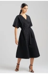 Natori Geo Texture Jacquard Kimona Wrap Dress In Black