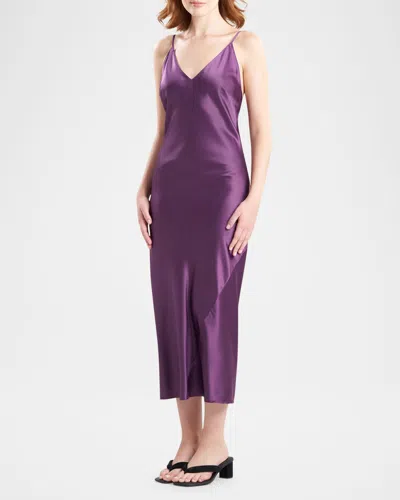 Natori Glamour Sleeveless Satin Nightgown In Imperial Purple