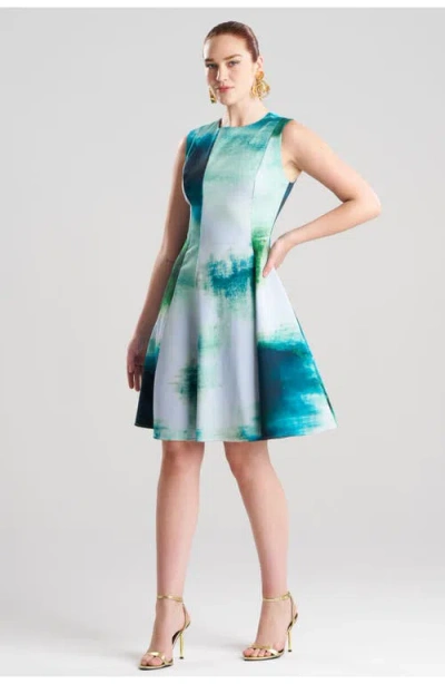 Natori Hisui Cotton Chino Fit N' Flare Dress In Blue