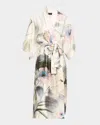 Natori Hiyaku Floral-print Charmeuse Robe In Multi