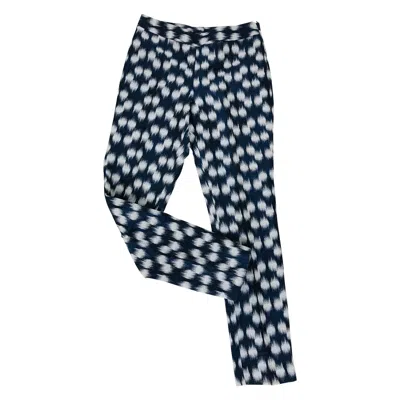 Pre-owned Natori Josie  Ikat Woven Trouser In Blue Black Metallic & White