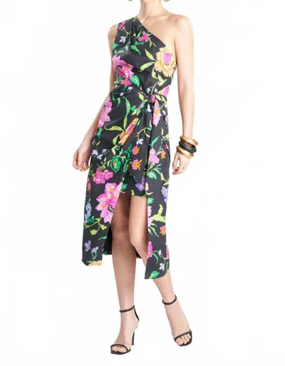 Natori Junko Cotton Poplin Asymmetrical Drape Dress In Black Multi