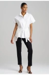 Natori Kumo Embroidery Kimono Wrap Shirt With Applique In White