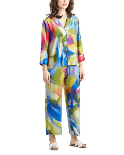 Natori Kumo Printed Satin Notched Collar Pajama Set In Multi