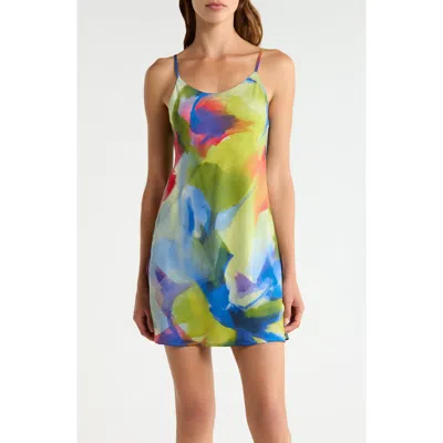 Natori Kumo Printed Stretch Satin Chemise In Blue