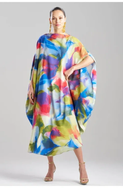 Natori Kumo Printed Stretch Satin Circle Caftan In Multi