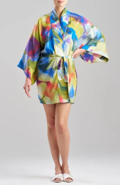 Natori Kumo Printed Stretch Satin Short Robe In Multi