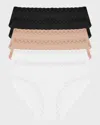 Natori Lace-trim Briefs, Pack Of 6 In Blk/blk/blk/caf/caf/