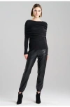 Natori Ruched Off-shoulder Jersey Top In Black