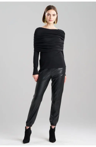 Natori Ruched Off-shoulder Jersey Top In Black
