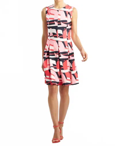 Natori Lines Sleeveless Pleated Dress In Abstract In Multi