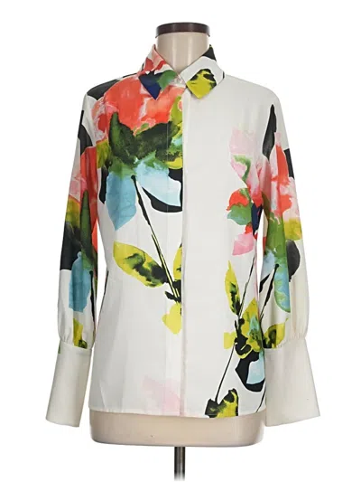 Pre-owned Natori Long Sleeve Blouse In White