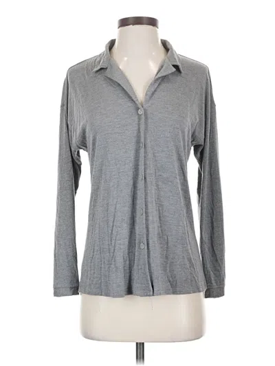 Pre-owned Natori Long Sleeve Top Gray Collared Neckline Tops