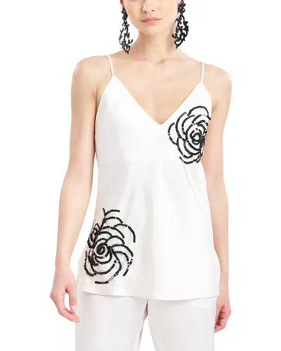 Natori Luxe Charmeuse Embroidered V-neck Cami In White