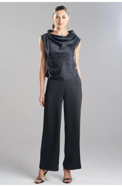 Natori Luxe Satin Drape Neck Top In Black