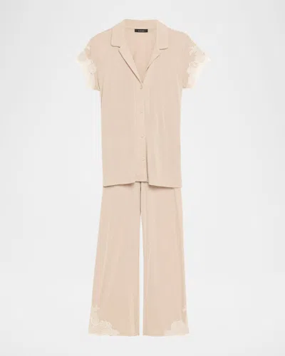 Natori Luxe Shangri-la Short-sleeve Pajama Set In Brown