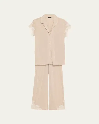 Natori Luxe Shangri-la Short-sleeve Pajama Set In Neutral