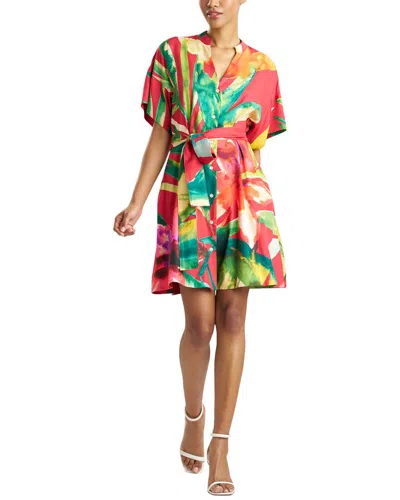 Natori Mandarin Silk-blend Shirtdress In Green