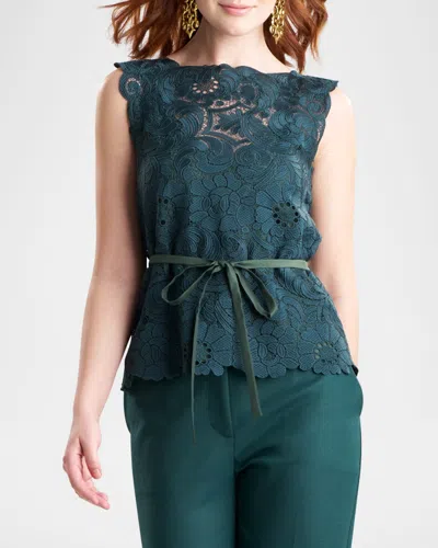 Natori Mantilla Sleeveless Floral Lace Top In Green