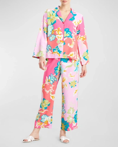 Natori Marbella Floral Print Pajama Set In Pinkgreen